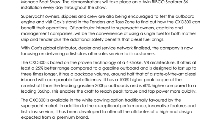 Cox Presents its First Superyacht  Demos at Monaco Boat Show 