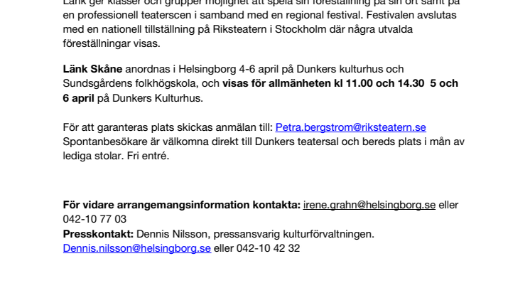 LÄNK – en nationell teaterfestival landar på Dunkers kulturhus i Helsingborg