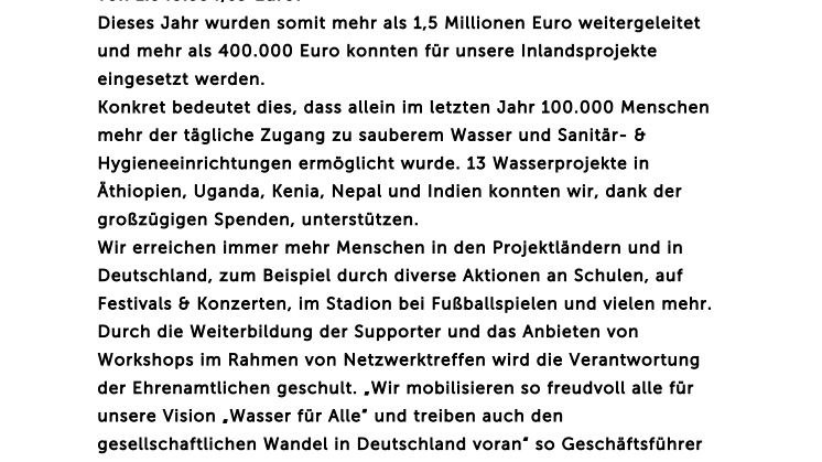 Überwältigendes Jahr 2016 - Wasser für über 100.000 Menschen
