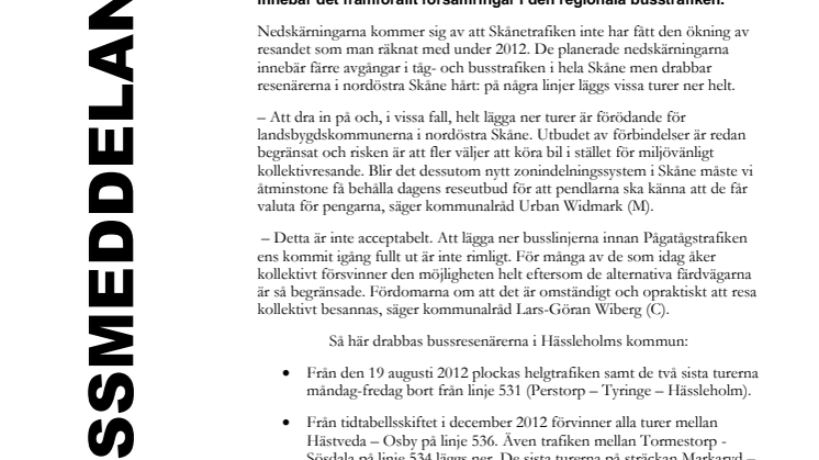 Effektiviseringsplan drabbar kollektivtrafiken i nordöstra Skåne