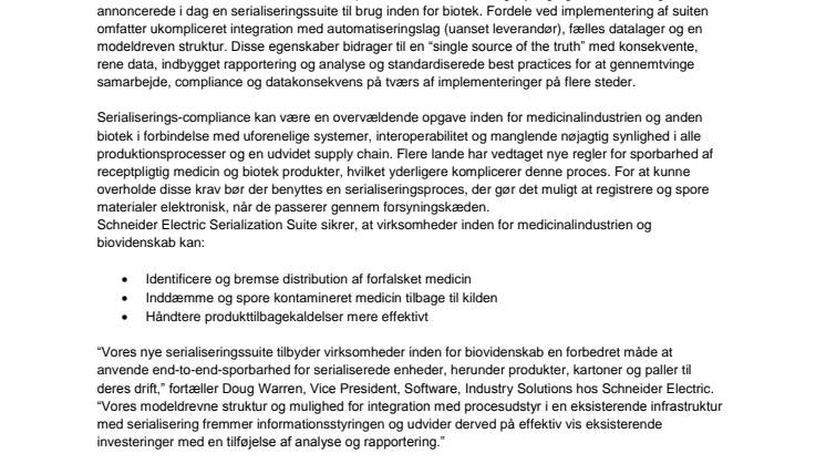 Schneider Electric lancerer serialiseringssuite til brug inden for biovidenskab