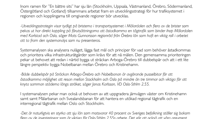 Mälardalsrådet pekar ut Stockholm-Oslo