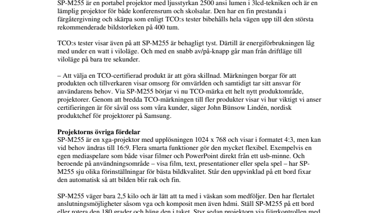 Samsungs projektor klarar tuffa TCO-krav