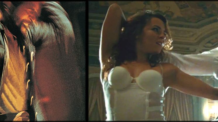Marvin Gaye's Let's Get It On album cover (left) and a screen grab from Ed Sheeran's Thinking Out Loud music video (right)