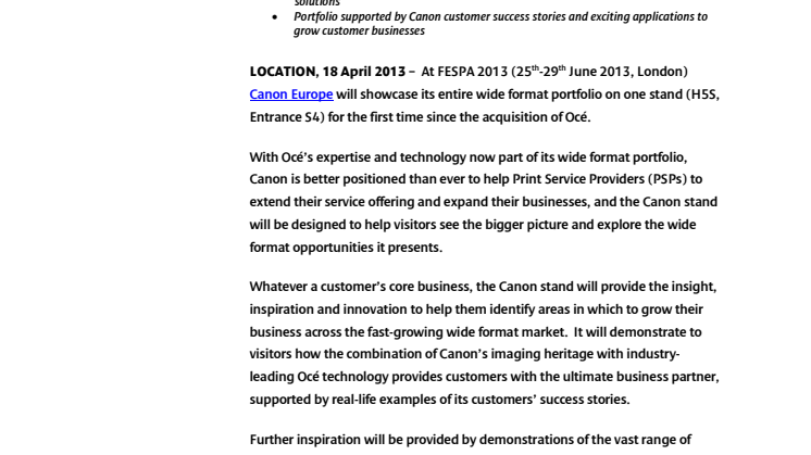 Canon Europe FESPA release