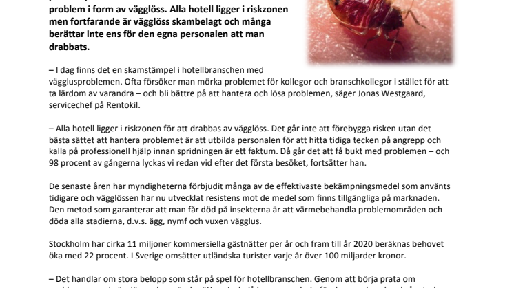 Svenska hotell mörkar problem med vägglöss