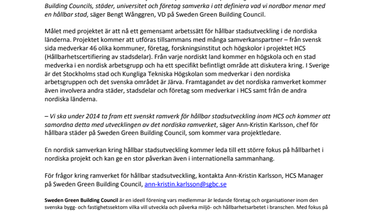 Nordiskt samarbete för gemensamt ramverk för hållbar stadsutveckling