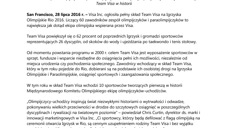Visa dodaje sportowców-uchodźców do składu Team Visa na Igrzyska Olimpijskie Rio 2016
