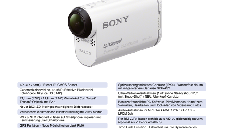 Datenblatt HDR-AS100V von Sony