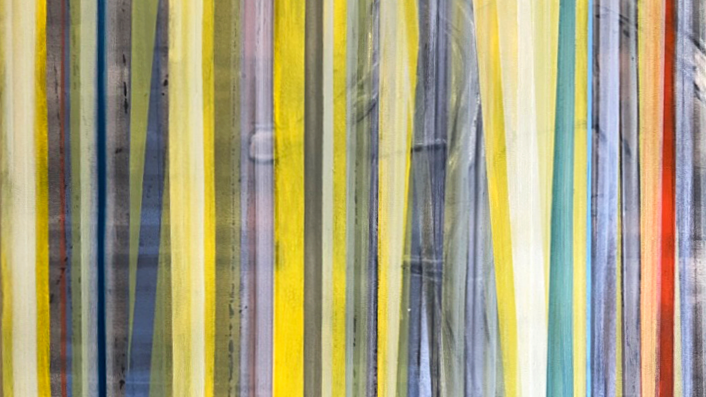 Künstlerin Anja Mamero: Behind the Curtain III, 2023, Öl auf Leinwand, 100 x 100 cm
