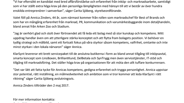 Optikkedjan KlarSynt får ny VD 