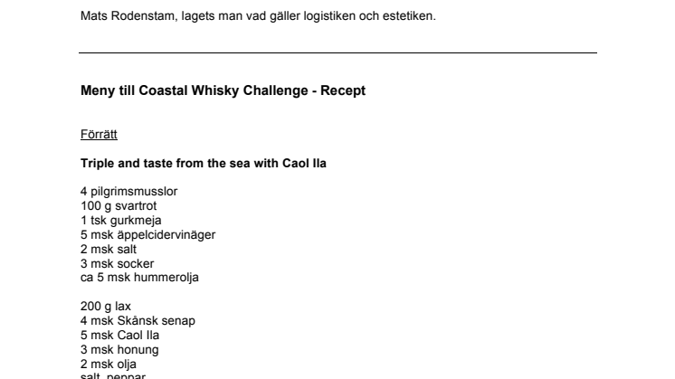 The Malt Whisky Society Ystad meny