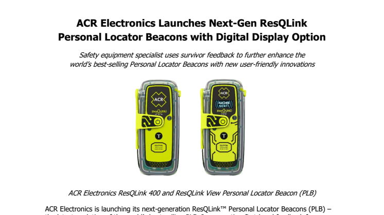 ACR Electronics Launches Next-Gen ResQLink Personal Locator Beacons with Digital Display Option