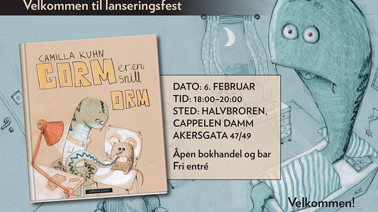 Velkommen til lansering av Camilla Kuhns bildebok "Gorm er en snill orm"