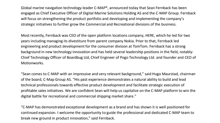 C-Map: Sean Fernback to Lead C-MAP