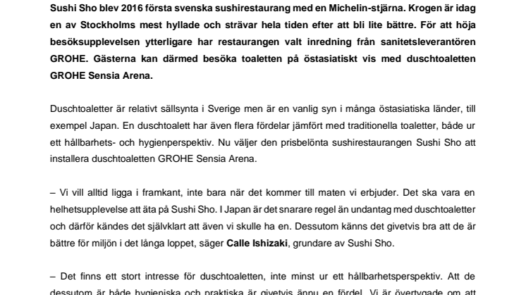 Hyllade sushirestaurangen Sushi Sho väljer GROHE