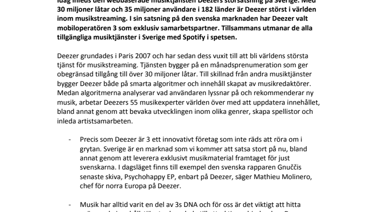 Sverige nästa land för Deezer - världens största tjänst för musikstreaming