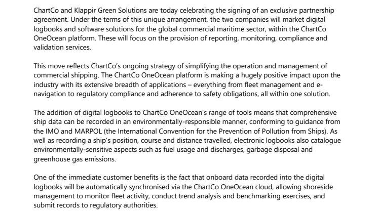 ChartCo Moves Ships’ Logbooks to the Cloud