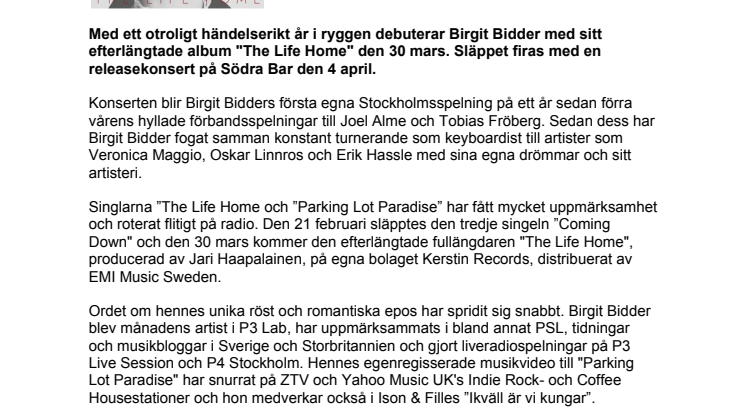 Birgit Bidder aktuell med skivdebut och releasekonsert på Södra Bar