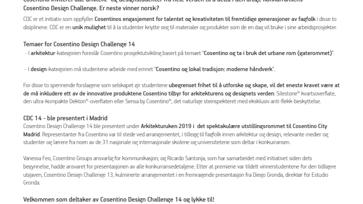 Cosentino inviterer alle arkitekt- og designstudenter til å delta i Cosentino Design Challenge 14