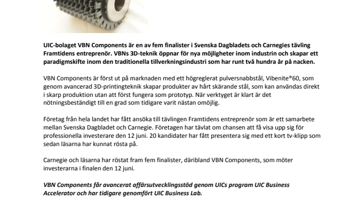 VBN Components finalist i Framtidens entreprenör