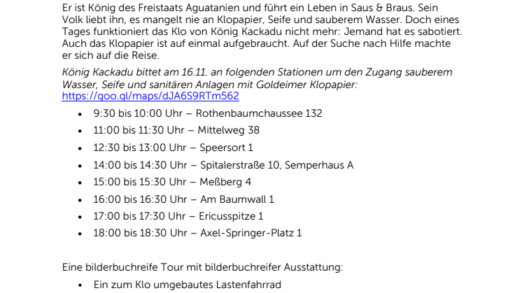 Ein Königreich für ein Klo samt GOLDEIMER Klopapier zum Welttoilettentag – Einladung zum Pressefoto & Bewegtbild am 16.11. & 19.11.