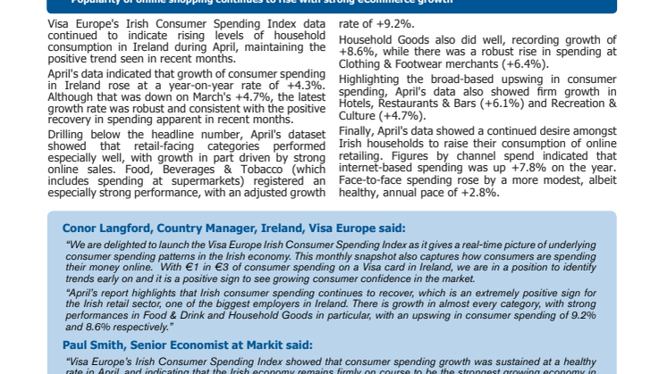 Visa Europe's Irish Consumer Spending Index - 12 May 2015