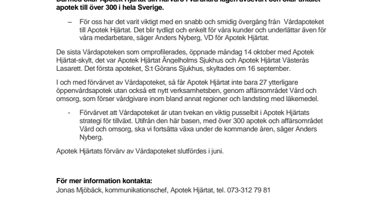 Alla Vårdapoteket nu omgjorda till Apotek Hjärtat