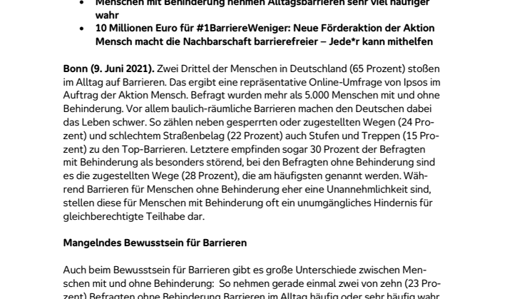 Aktion Mensch-Umfrage: Zwei Drittel der Deutschen    stoßen im Alltag auf Barrieren