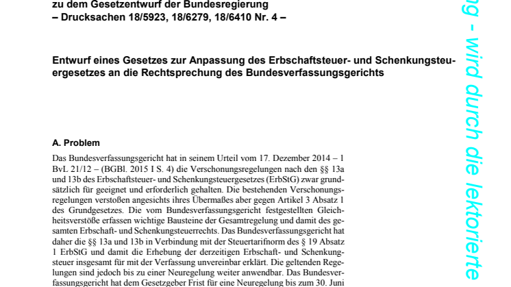 Reform der Erbschaftsteuer: Update 5 - Stichtag 1. Juli 2016
