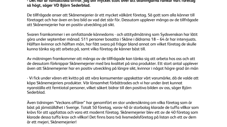Skånemejerier får toppbetyg i mätningar