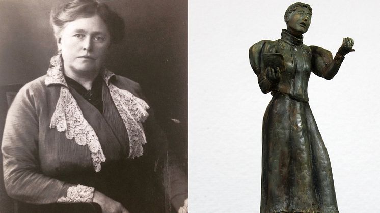 Fotografi av Elma Danielsson och modell av skulpturen. Den färdiga skulpturen invigs den 14 maj.