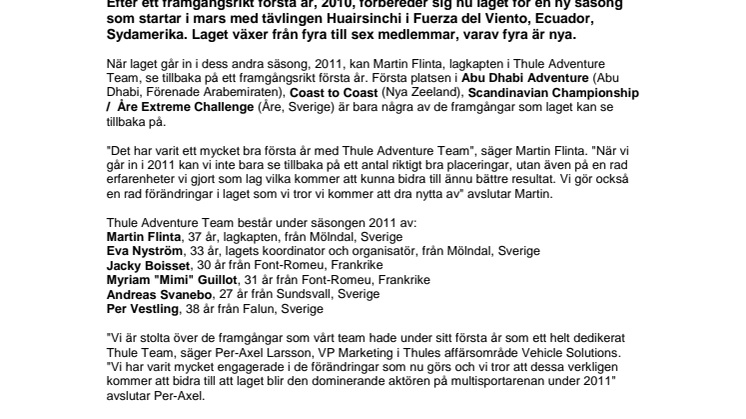 Thule presenterar det nya Thule Adventure Team, fullt av energi för tävlingarna 2011