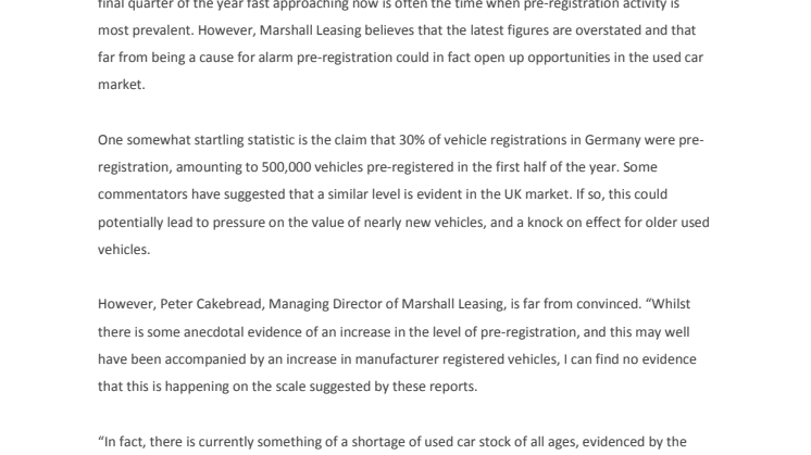 Pre-Registration Figures Not a Cause for Alarm, Says Marshall Leasing