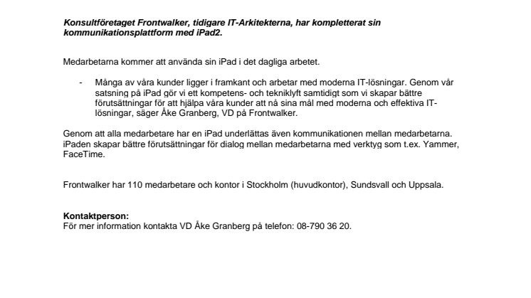 Frontwalker ger medarbetare iPad som arbetsredskap