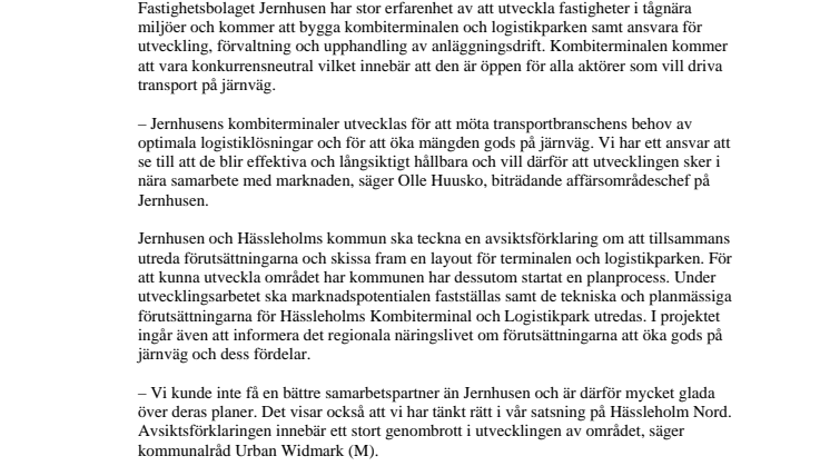 Ny kombiterminal och logistikpark i Hässleholm
