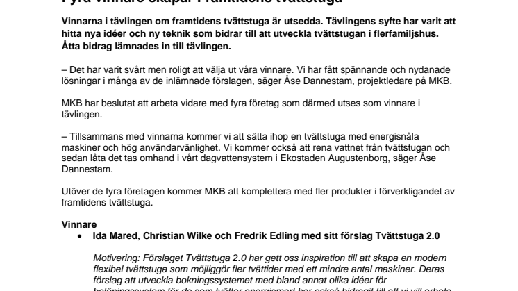 Fyra vinnare skapar Framtidens tvättstuga