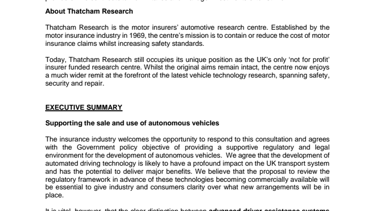 Pathway to Driverless Cars: ABI and Thatcham Research response