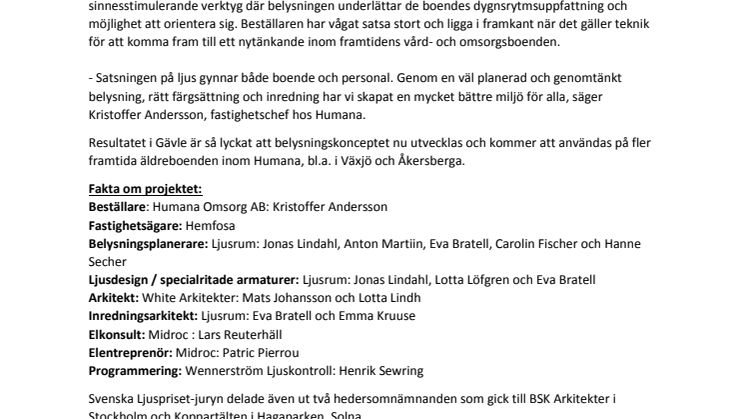 Äldreboende i Gävle vinner pris för sin innovativa belysning