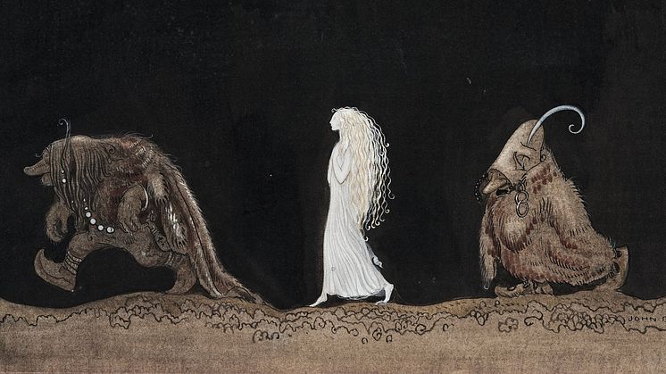 John Bauer, Bianca Maria och trollen, 1913, akvarell på papper, 31,5 x 33,5 cm. Foto: Bukowskis. Bild beskuren.