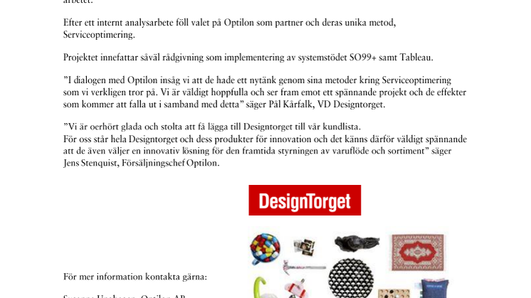 DesignTorget väljer Optilon för att förbättra sortiment och varuflödesstyrning