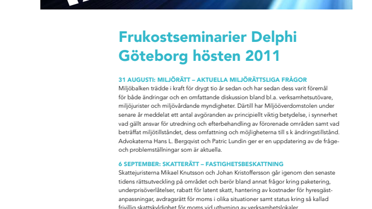 Delphi bjuder in till frukostseminarium i Göteborg