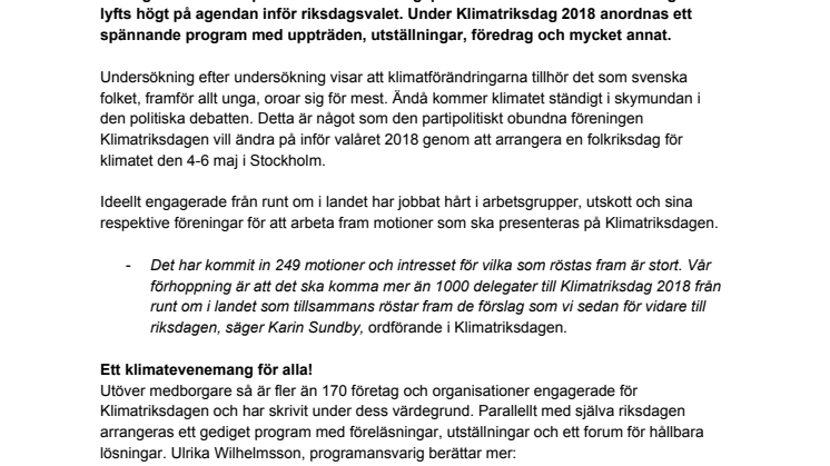 Klimatriksdagen 2018 - årets största klimatpolitiska evenemang!