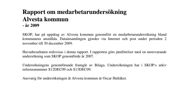 Medarbetarundersökning 2009 Alvesta kommun