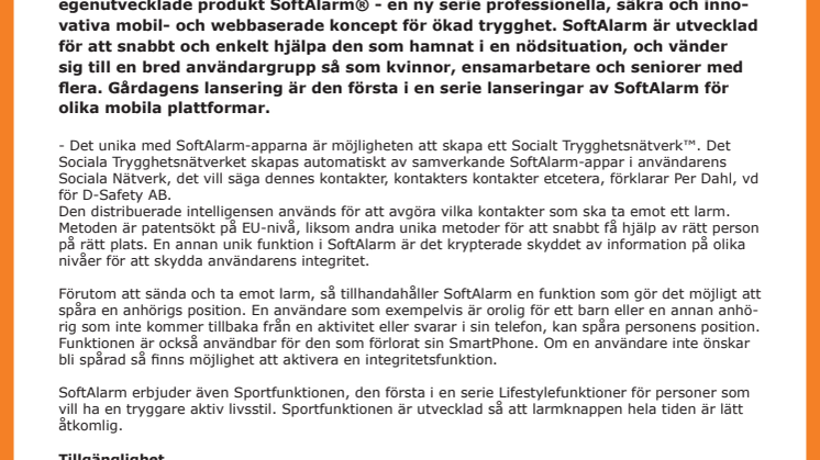 D-Safety AB lanserar SoftAlarm