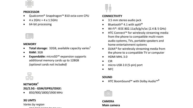 HTC One M9 - Spec Sheet