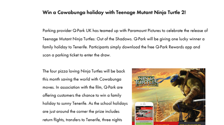 ​Win a Cowabunga holiday with Teenage Mutant Ninja Turtles 2!