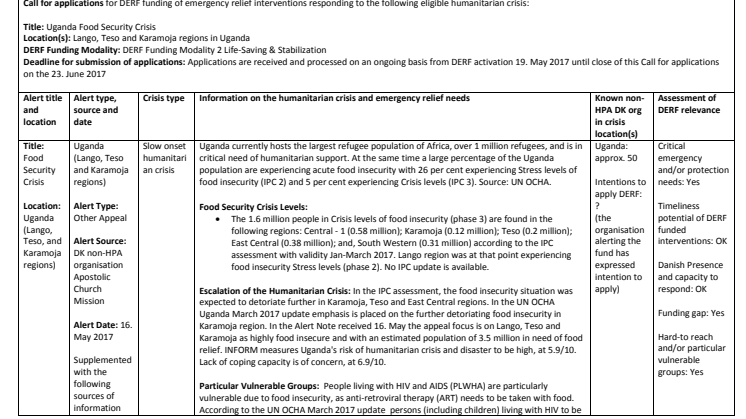Alert Note: Uganda Food Security Crisis (17-005-RO)