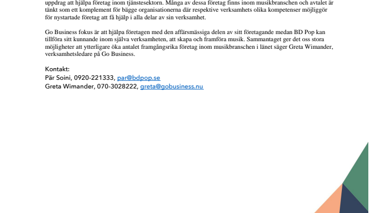 BD Pop och Go Business skriver samarbetsavtal