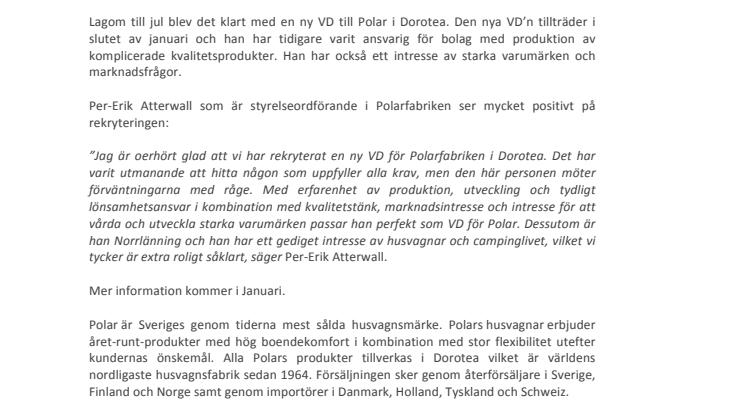 Ny VD utsedd till Polar